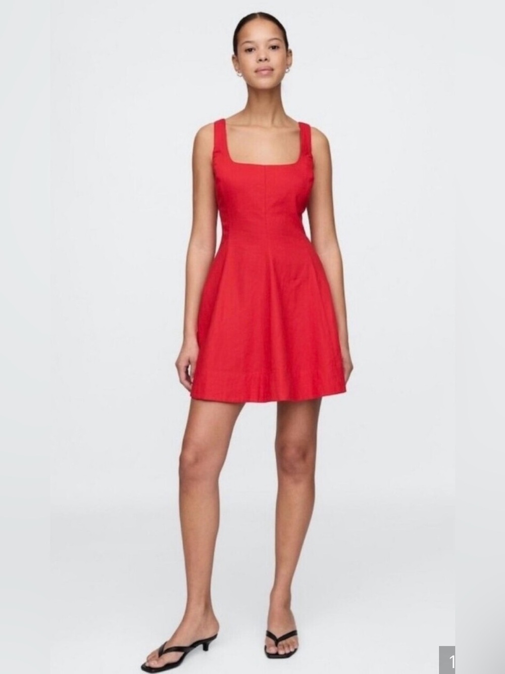 GAP Red Square-Neck Fit-and-Flare Mini Dress